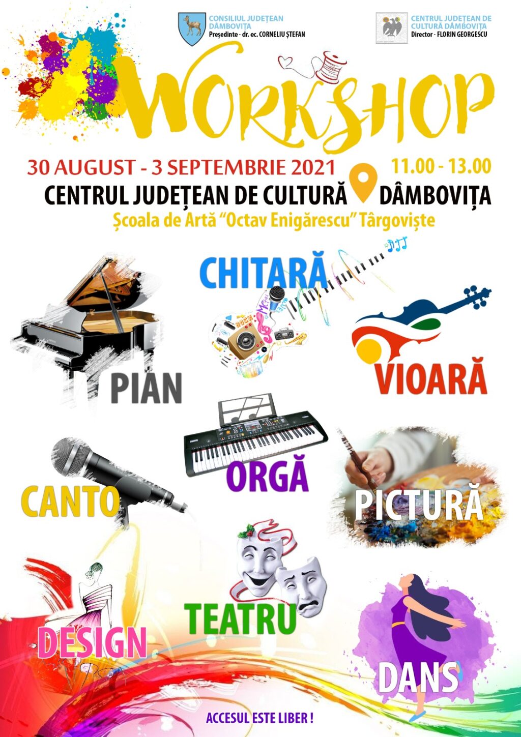 30 august – 3 septembrie, „Workshop-uri artistice” la Școala Populară de Arte „Octav Enigărescu”