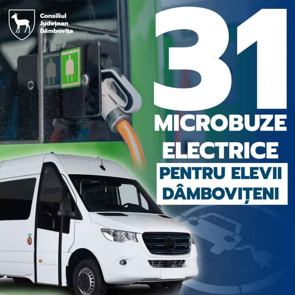 Consiliul Județean Dâmbovița va cumpăra 31 de microbuze electrice pentru transportul elevilor navetiști din județ