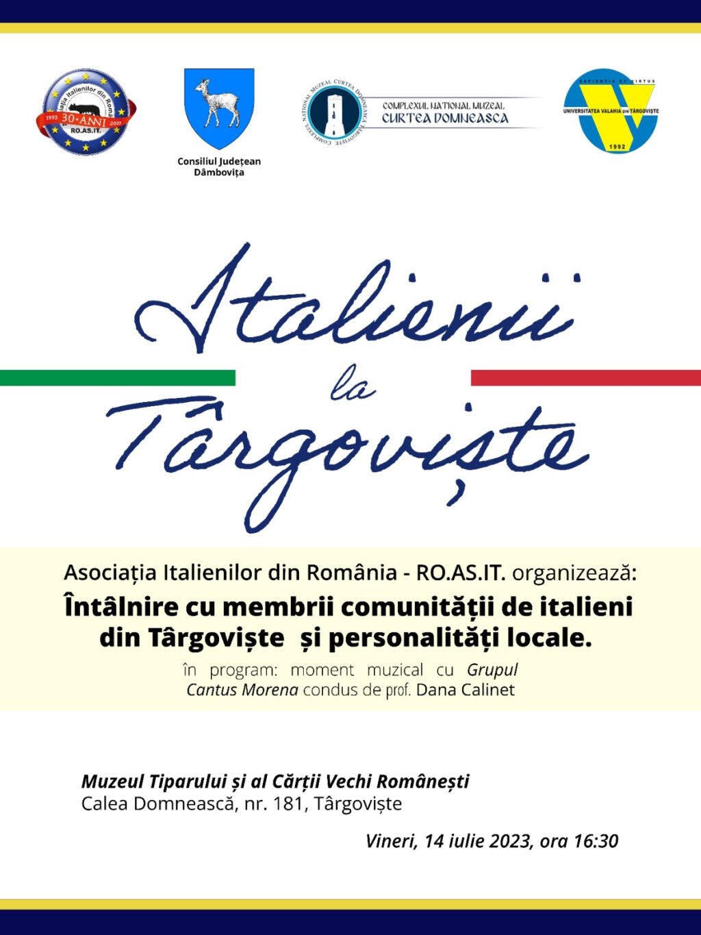„Italienii la Târgoviște” – întâlnire cu membrii comunității, organizată la Muzeul Tiparului și al Cărții Vechi Românești